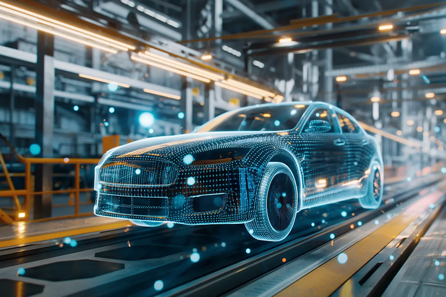 Vehicle telemetry data being assessed in an automobile factory.