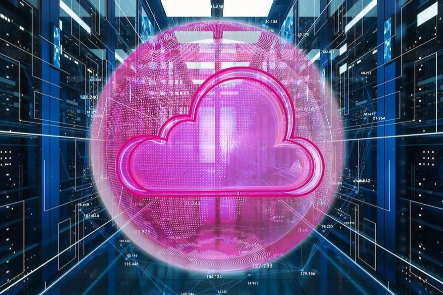Magenta nube sobre un fondo digital azul