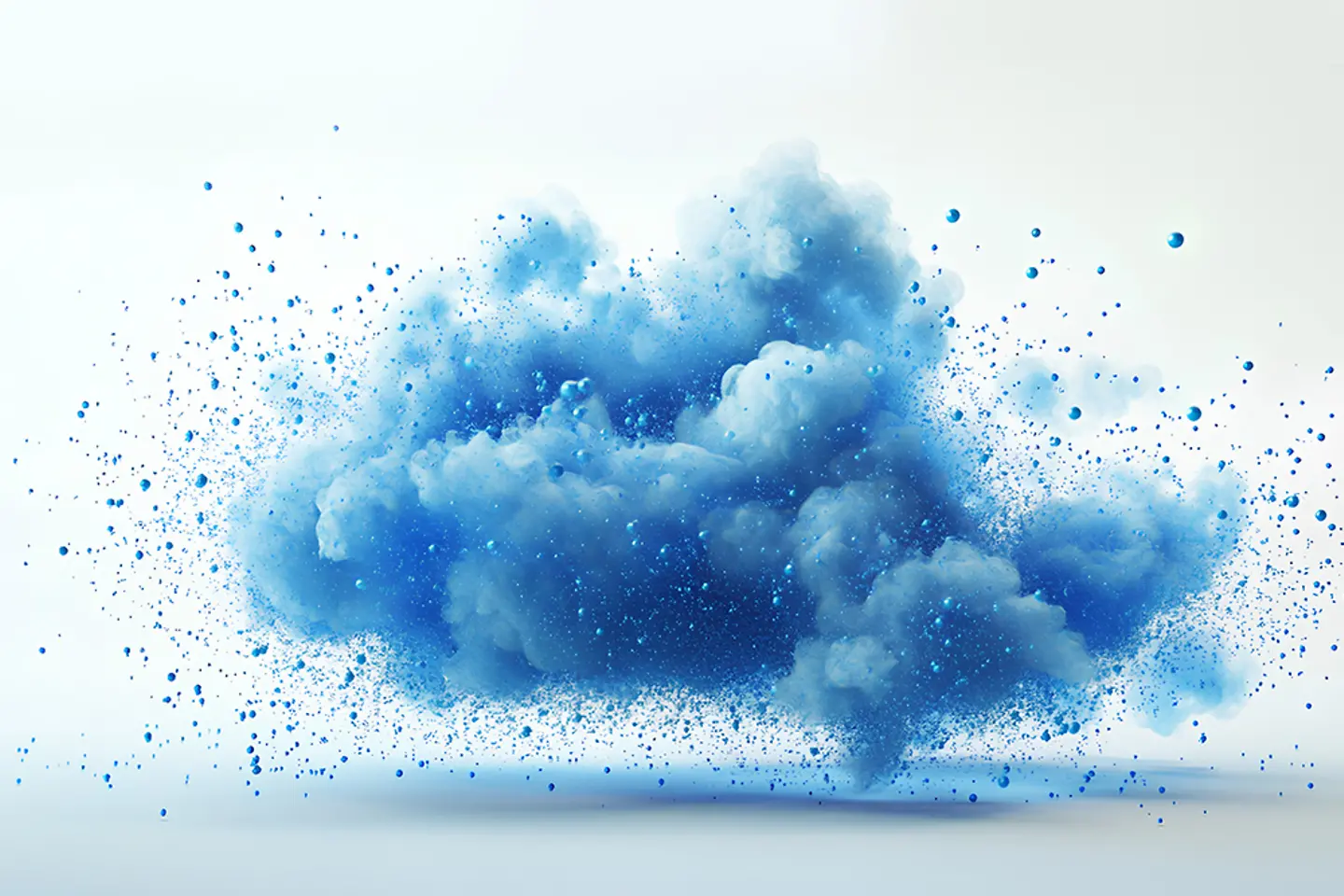 Representación abstracta de la tecnología de computación en el cloud con pistas conductoras azules y nodos sobre fondo blanco.
