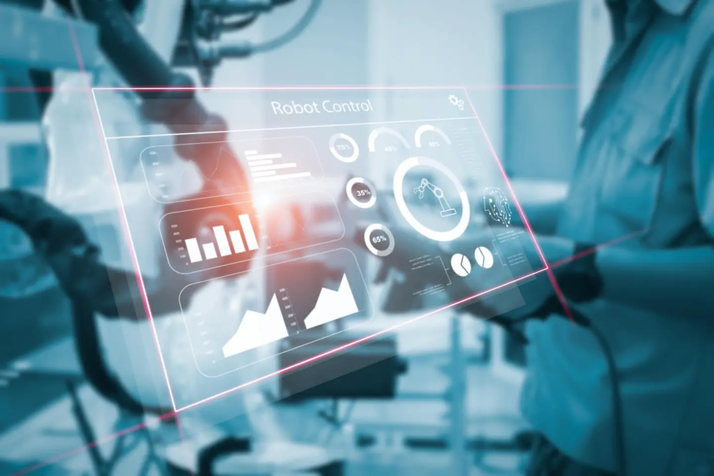 Los ingenieros utilizan un panel de control de robot para la programación