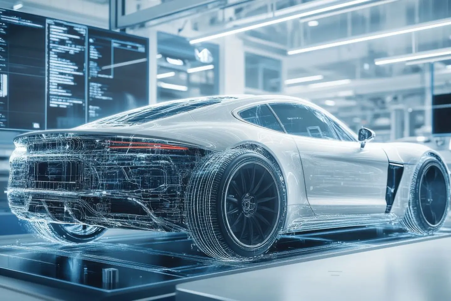 KI-generiertes Bild - 3D-Illustration eines futuristischen Sportwagens, Bild AI-generiert