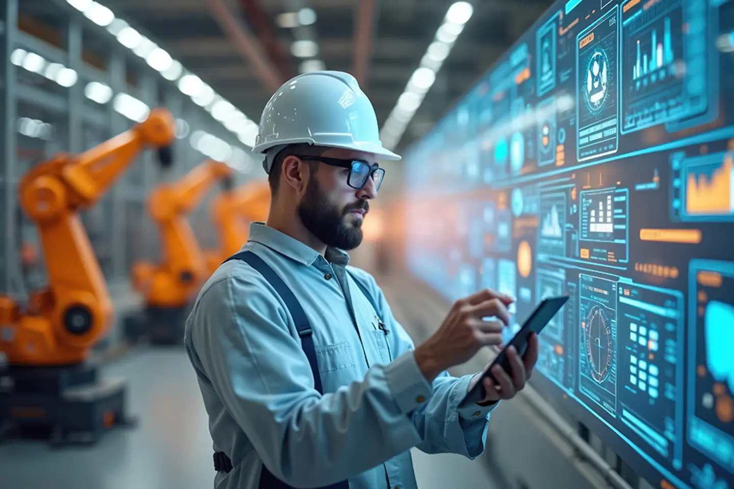 Imagen generada por IA - Ingeniero de fábrica revisando datos de producción; imagen generada por IA