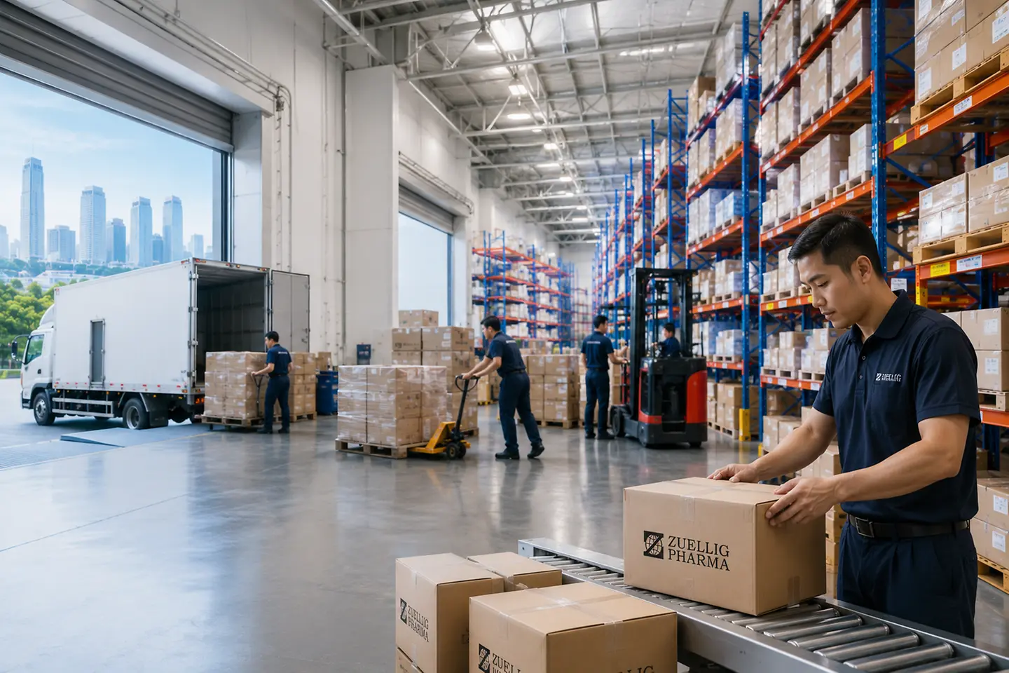 AI-generated image - Warehouse with employees of Zuellig Pharma working on healthcare service delivery