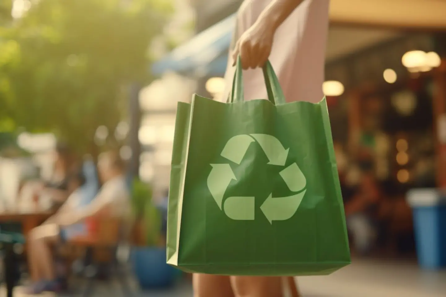 Sustentabilidade no varejo. Sacola de compras reutilizável.